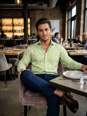 Thomas Dean Green Geometric Button-Down Shirt M